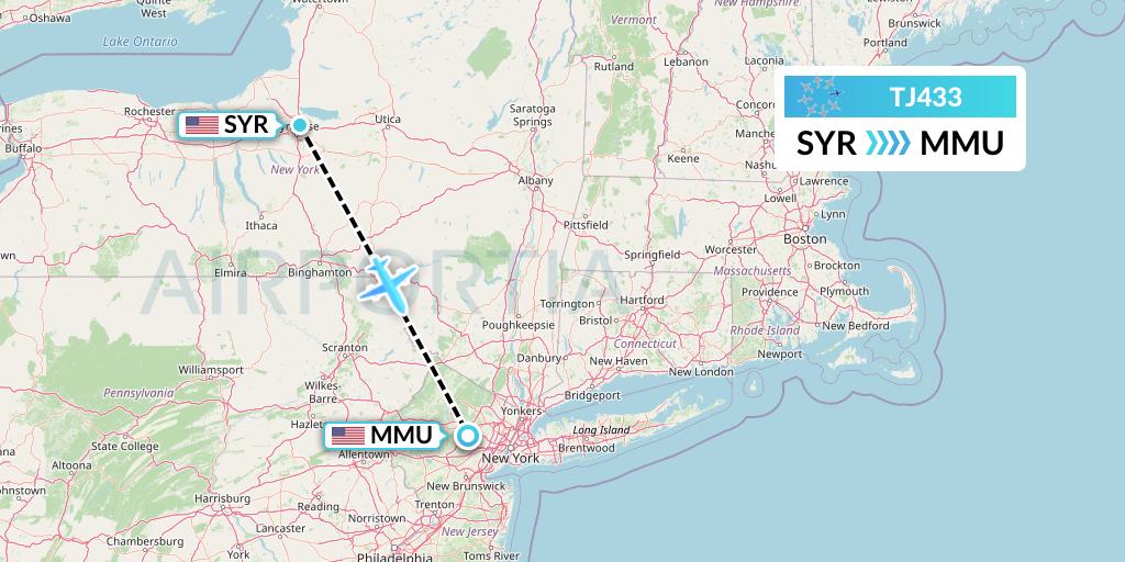 TJ433 Tradewind Aviation Flight Map: Syracuse to Morristown