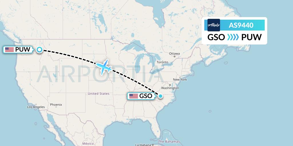 AS9440 Flight Status Alaska Airlines Greensboro to Pullman (ASA9440)