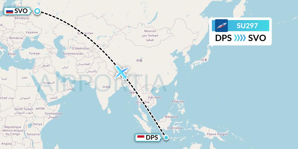 SU297 Aeroflot Flight Map: Denpasar to Moscow