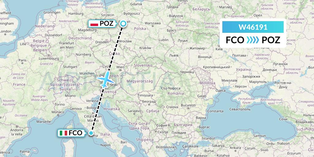 W46191 Wizz Air Malta Flight Map: Rome to Poznan