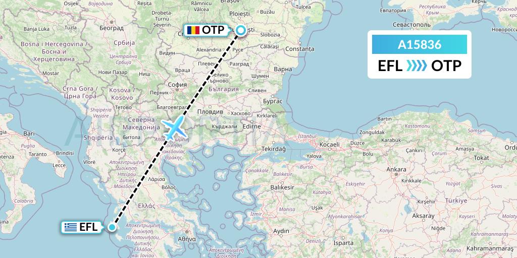 A15836 A.p.g. Distribution Systems Flight Map: Kefalonia to Bucharest