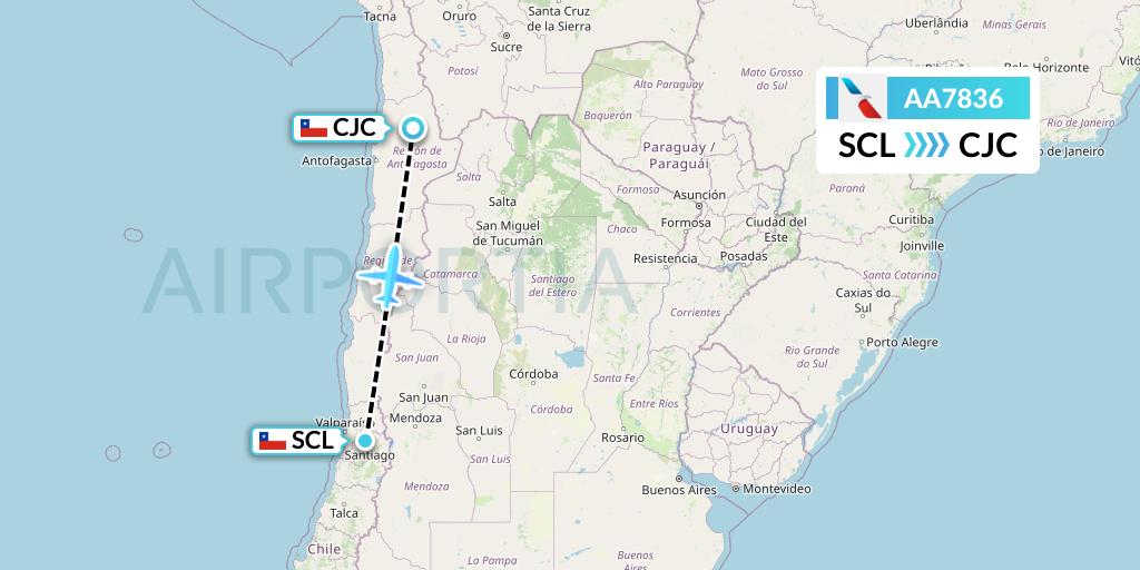 AA7836 American Airlines Flight Map: Santiago to Calama