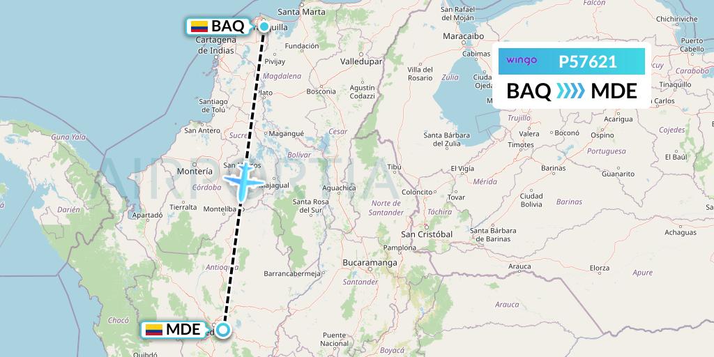 P57621 Copa Airlines Colombia Flight Map: Barranquilla to Medellin