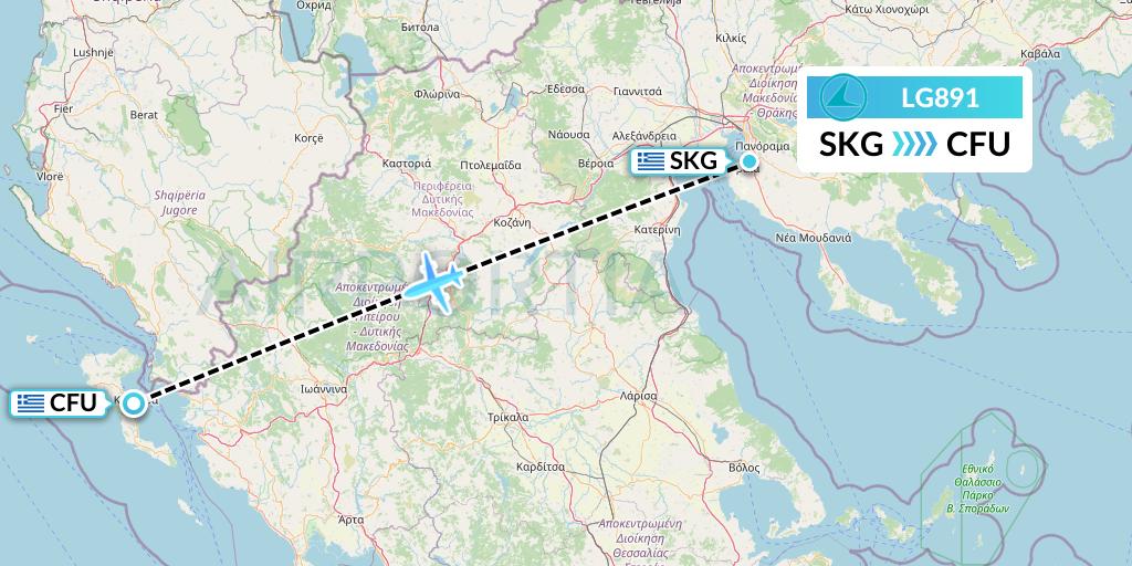 LG891 Luxair Flight Map: Thessaloniki to Corfu