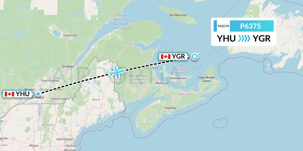 P6375 Pascan Aviation Flight Map: Montreal to Iles-de-la-Madeleine