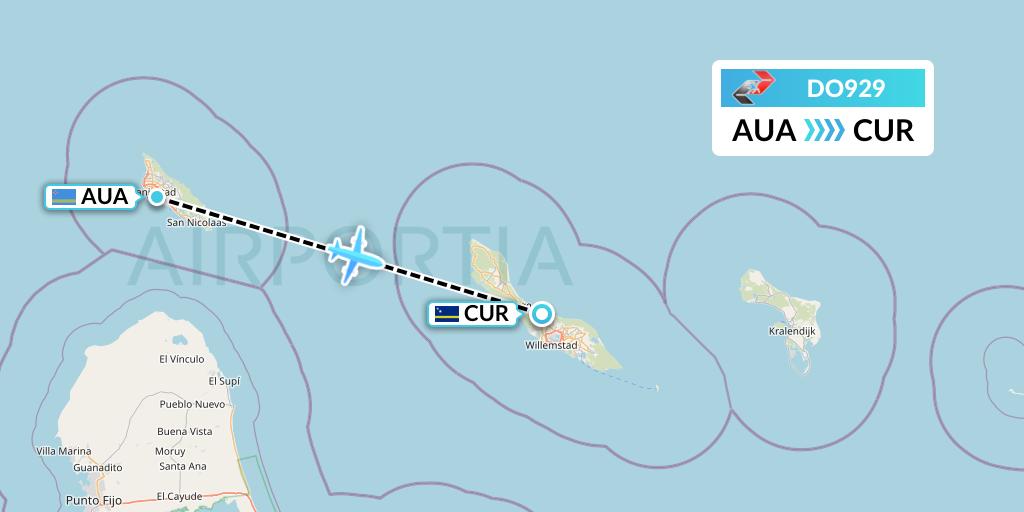 DO929 Sky High Aviation Flight Map: Oranjestad to Willemstad
