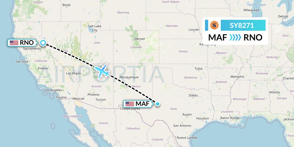 SY8271 Sun Country Airlines Flight Map: Midland to Reno