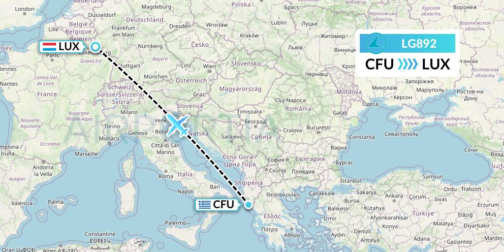 LG892 Luxair Flight Map: Corfu to Luxembourg