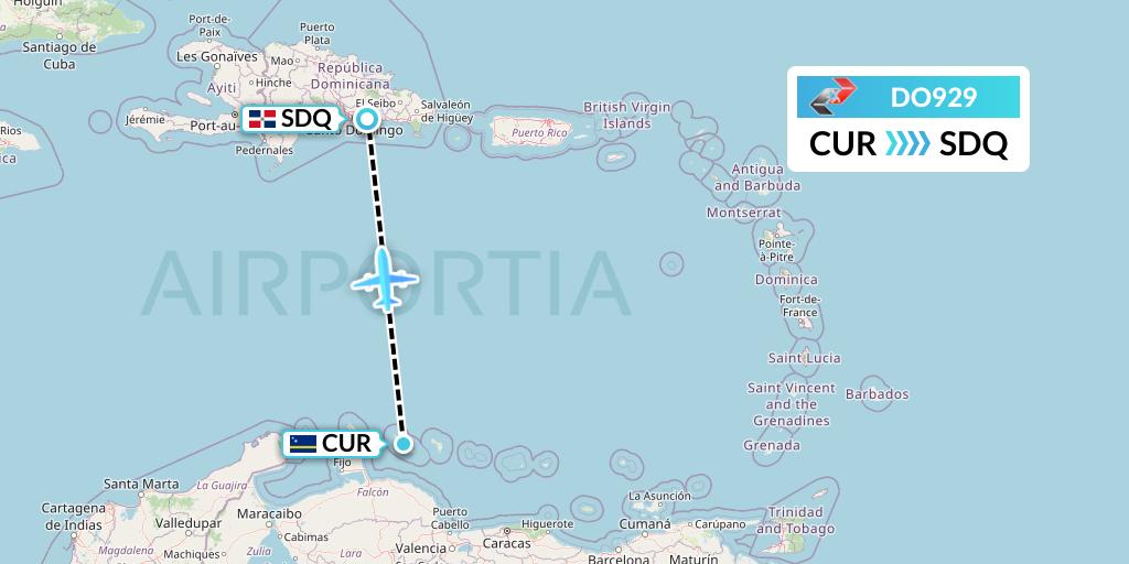 DO929 Sky High Aviation Flight Map: Willemstad to Santo Domingo