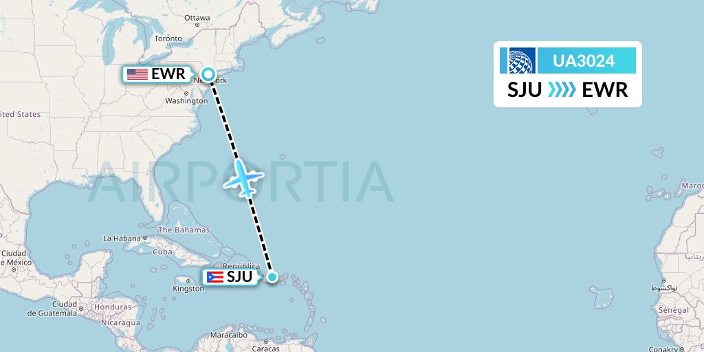 UA3024 United Airlines Flight Map: San Juan to New York