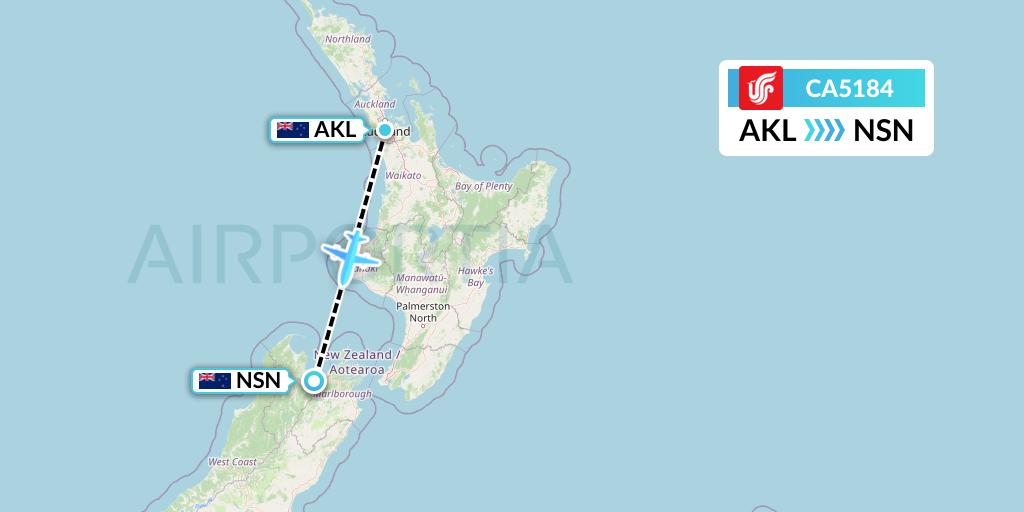 CA5184 Air China Flight Map: Auckland to Nelson