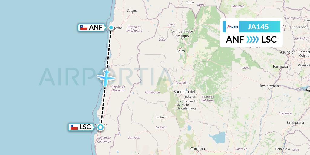 JA145 JetSMART Flight Map: Antofagasta to La Serena