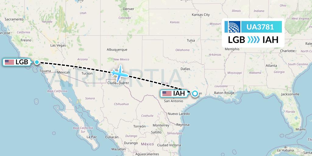 UA3781 United Airlines Flight Map: Long Beach to Houston