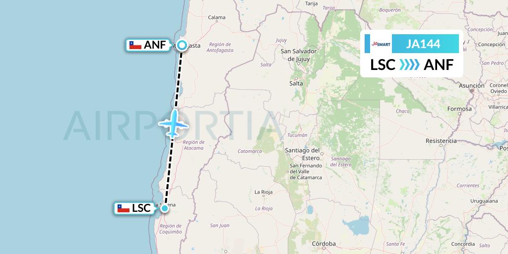 JA144 JetSMART Flight Map: La Serena to Antofagasta