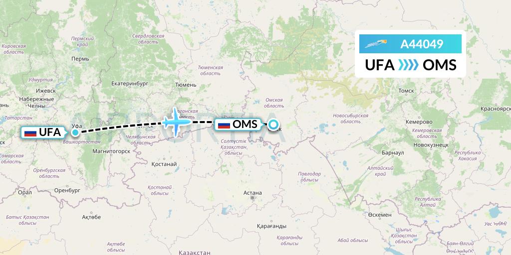 A44049 Azimuth Airlines Flight Map: Ufa to Omsk