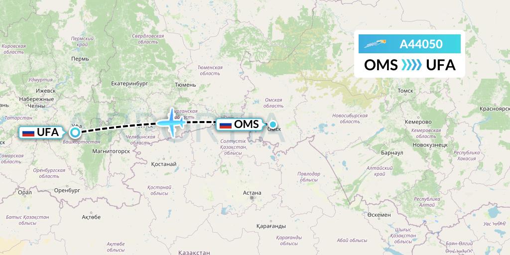 A44050 Azimuth Airlines Flight Map: Omsk to Ufa