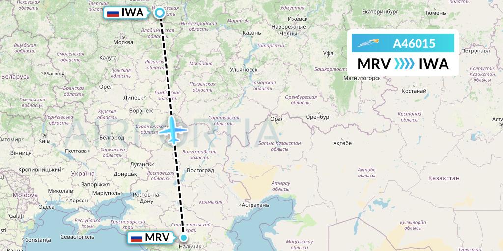A46015 Azimuth Airlines Flight Map: Mineralnye Vody to Ivanovo