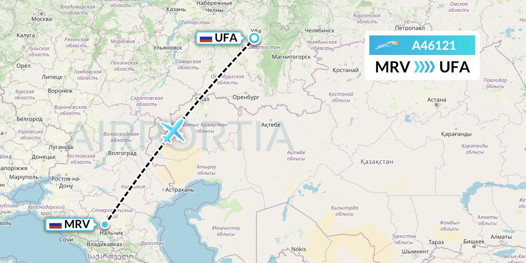 A46121 Azimuth Airlines Flight Map: Mineralnye Vody to Ufa