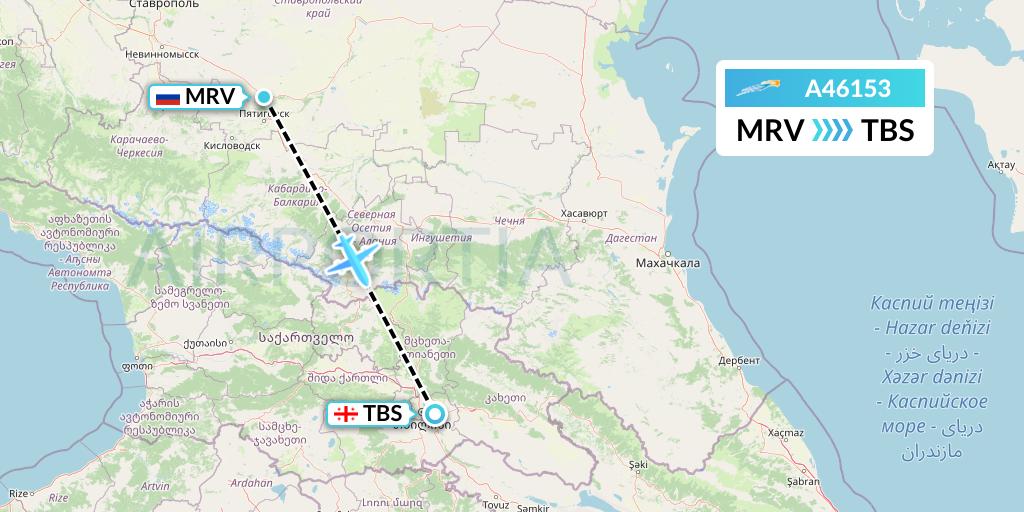 A46153 Azimuth Airlines Flight Map: Mineralnye Vody to Tbilisi