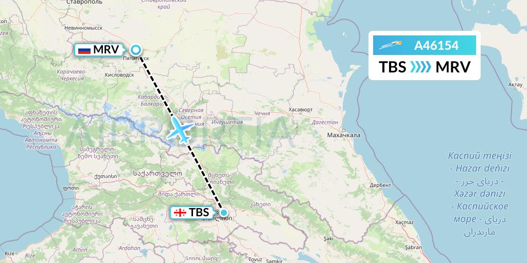 A46154 Azimuth Airlines Flight Map: Tbilisi to Mineralnye Vody