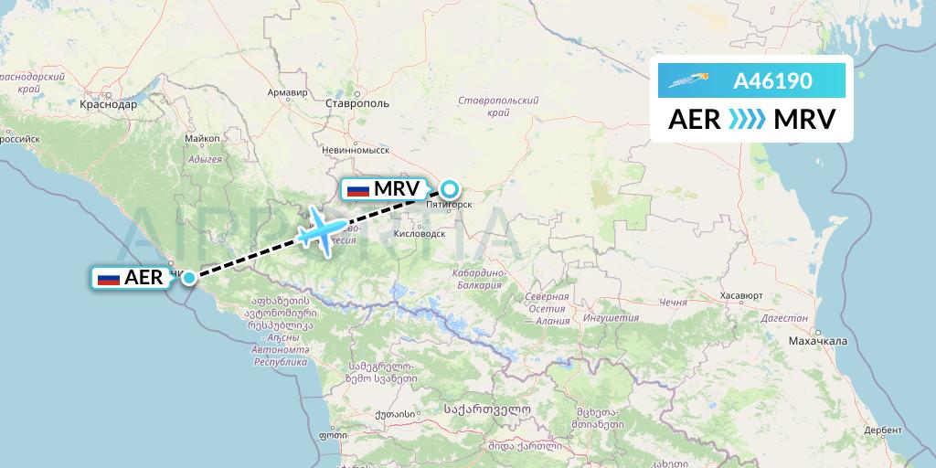 A46190 Azimuth Airlines Flight Map: Sochi to Mineralnye Vody