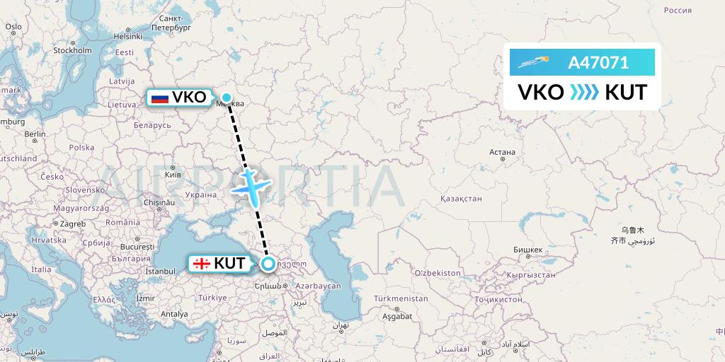 A47071 Azimuth Airlines Flight Map: Moscow to Kutaisi