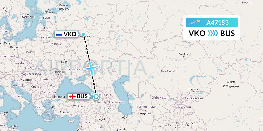 A47153 Azimuth Airlines Flight Map: Moscow to Batumi