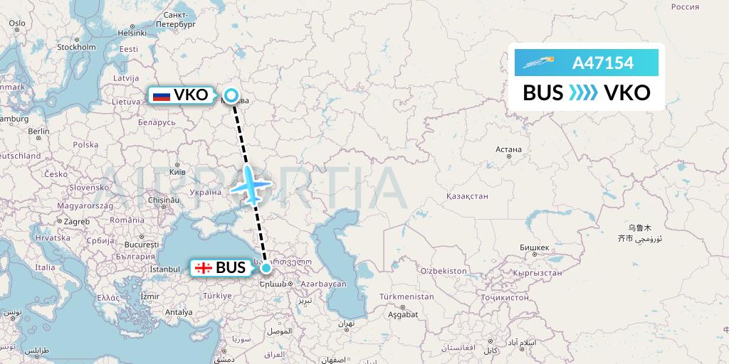 A47154 Azimuth Airlines Flight Map: Batumi to Moscow