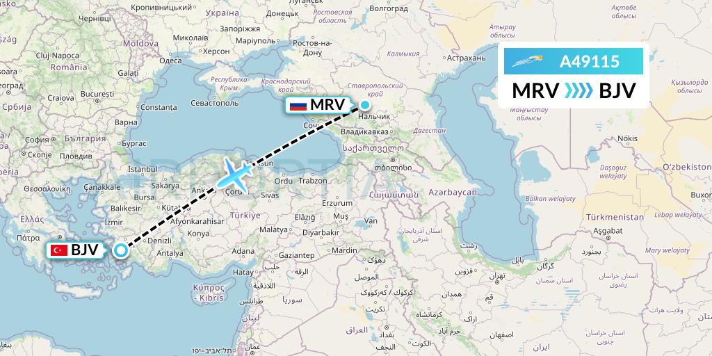 A49115 Azimuth Airlines Flight Map: Mineralnye Vody to Bodrum