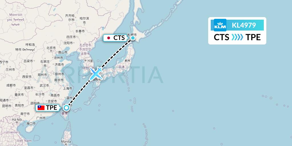 KL4979 KLM Flight Map: Sapporo to Taipei