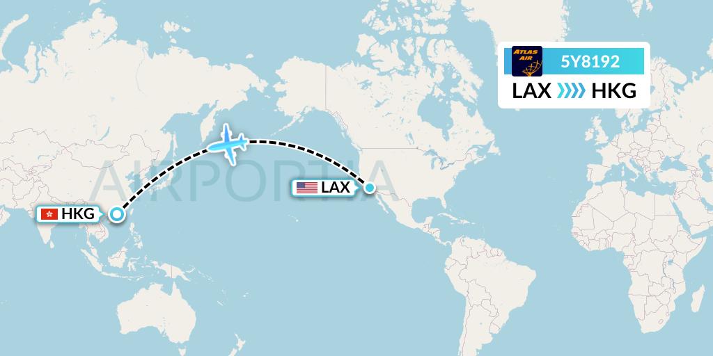 5Y8192 Atlas Air Flight Map: Los Angeles to Hong Kong