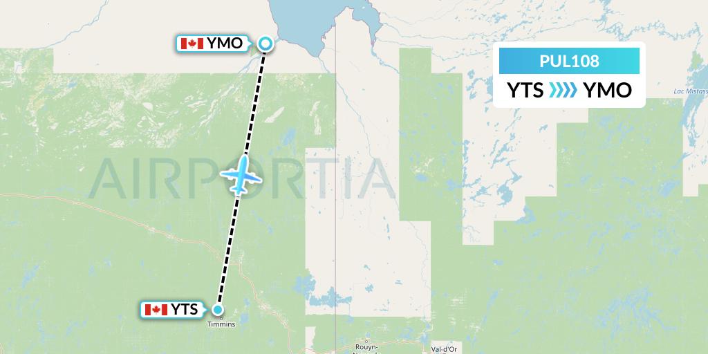 PUL108 Ornge Air Flight Map: Timmins to Moosonee