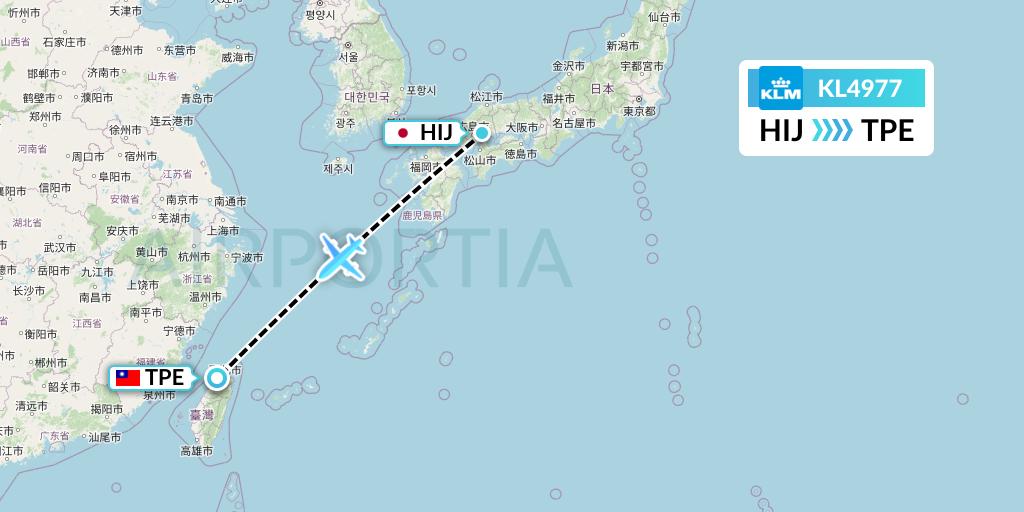KL4977 KLM Flight Map: Hiroshima to Taipei