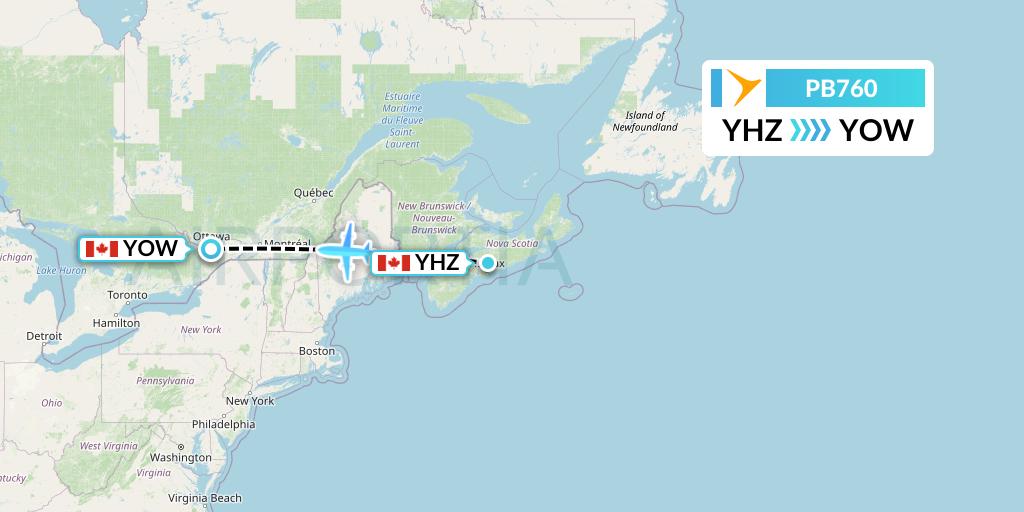 PB760 PAL Airlines Flight Map: Halifax to Ottawa