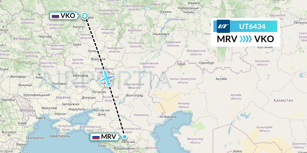 UT6434 UTair Flight Map: Mineralnye Vody to Moscow