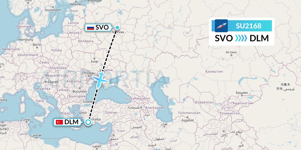 SU2168 Aeroflot Flight Map: Moscow to Dalaman