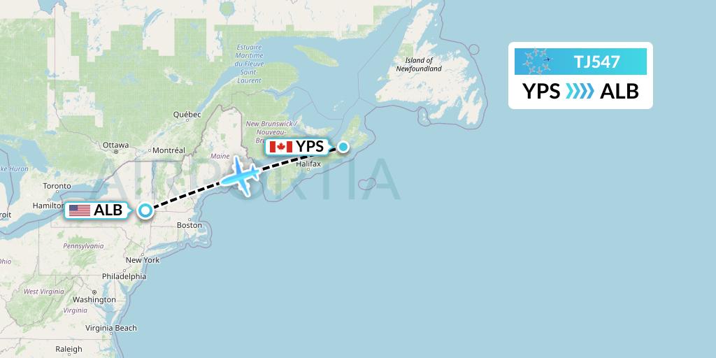 TJ547 Tradewind Aviation Flight Map: Port Hawkesbury to Albany