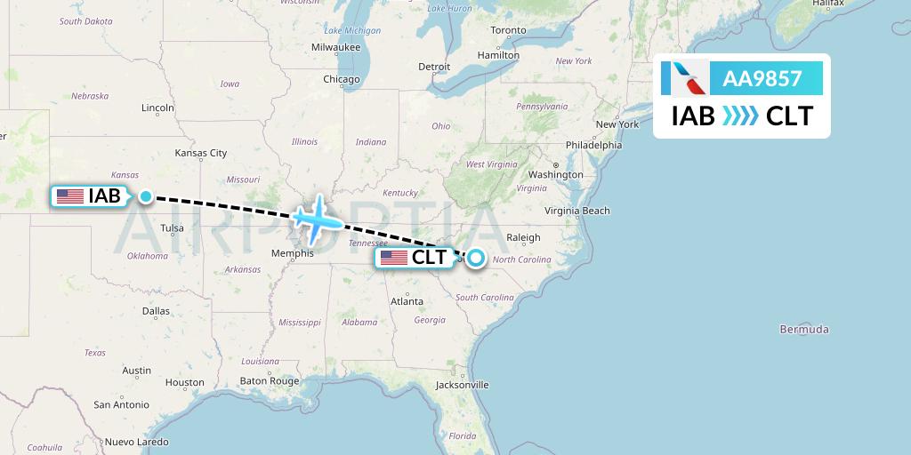 AA9857 American Airlines Flight Map: Wichita to Charlotte