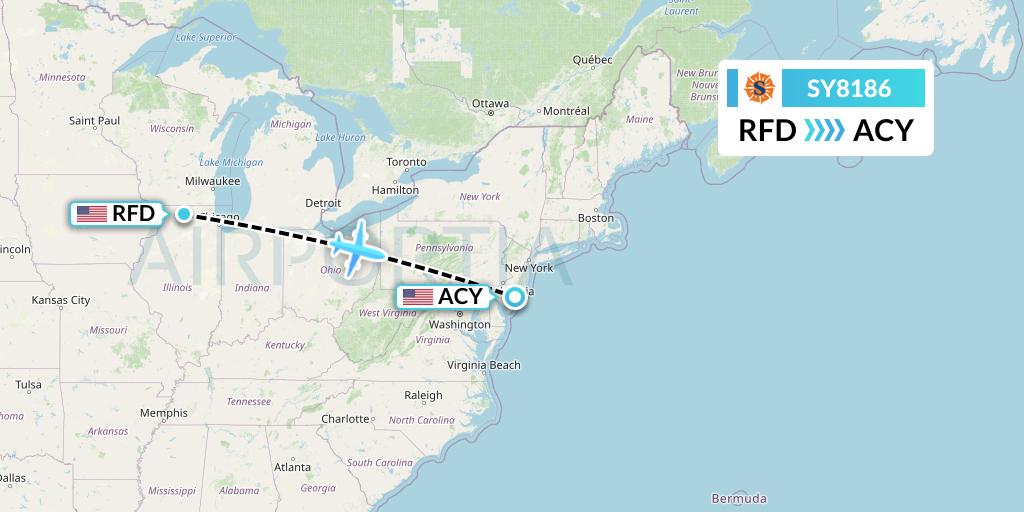 SY8186 Sun Country Airlines Flight Map: Chicago to Atlantic City