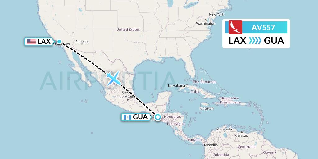 AV557 Avianca Flight Map: Los Angeles to Guatemala City