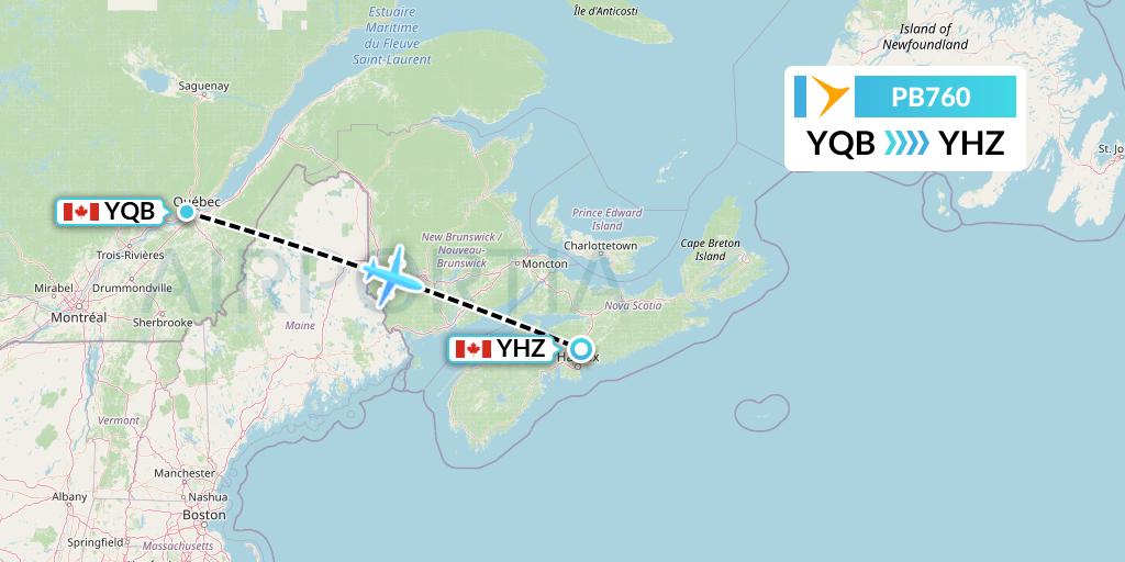 PB760 PAL Airlines Flight Map: Quebec to Halifax