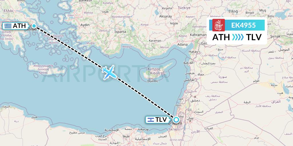 EK4955 Emirates Flight Map: Athens to Tel Aviv
