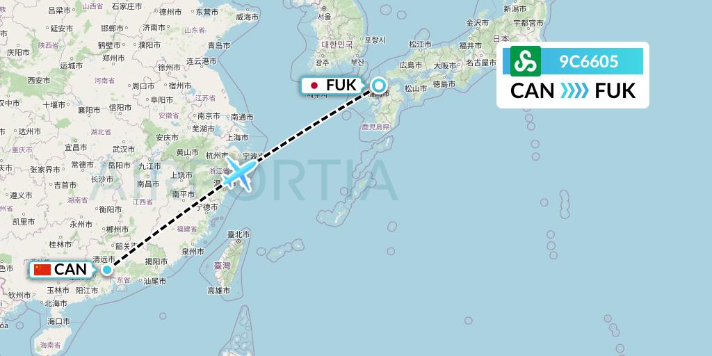 9C6605 Spring Airlines Flight Map: Guangzhou to Fukuoka