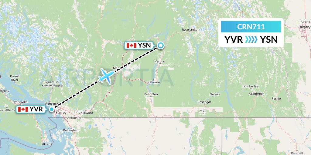 CRN711 Aerocaribbean Flight Map: Vancouver to Salmon Arm