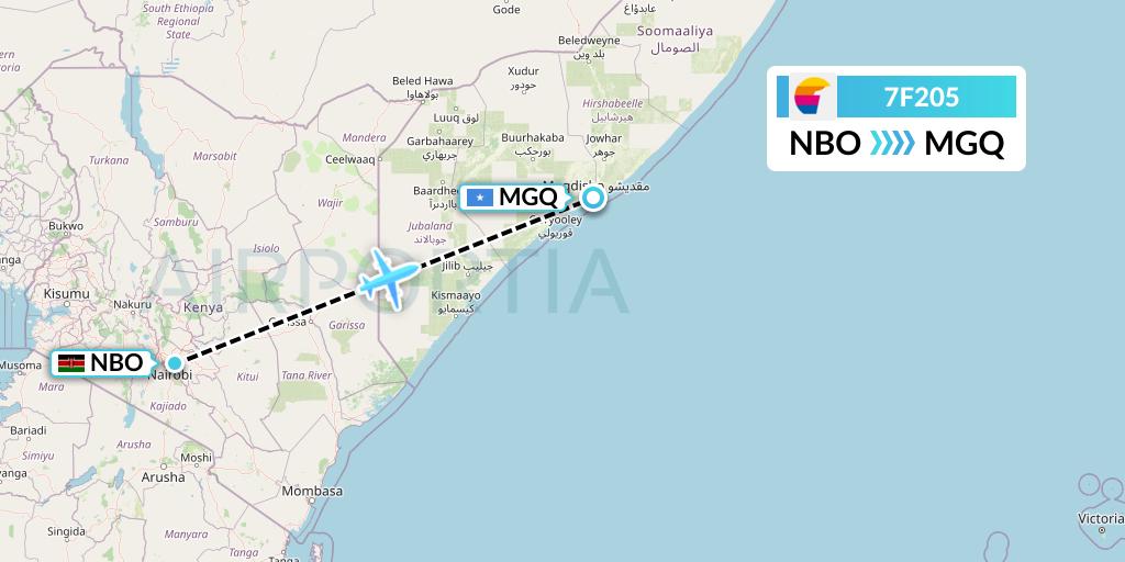 7F205 First Air Flight Map: Nairobi to Mogadishu