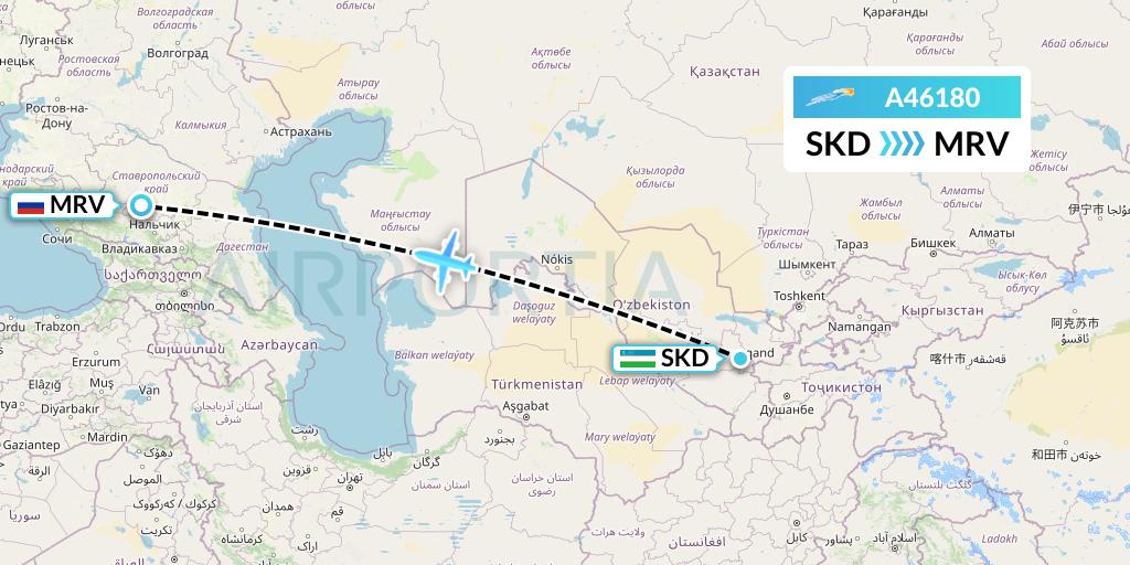 A46180 Azimuth Airlines Flight Map: Samarkand to Mineralnye Vody