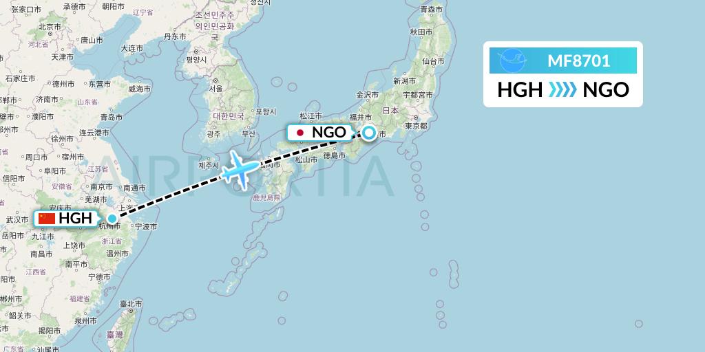MF8701 Xiamen Airlines Flight Map: Hangzhou to Nagoya