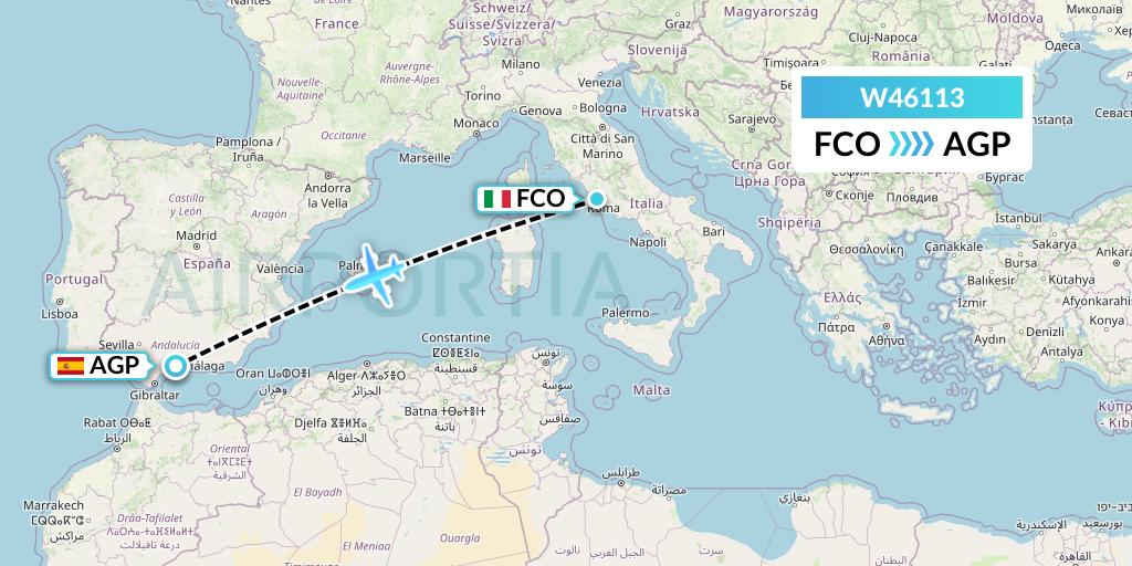 W46113 Wizz Air Malta Flight Map: Rome to Malaga