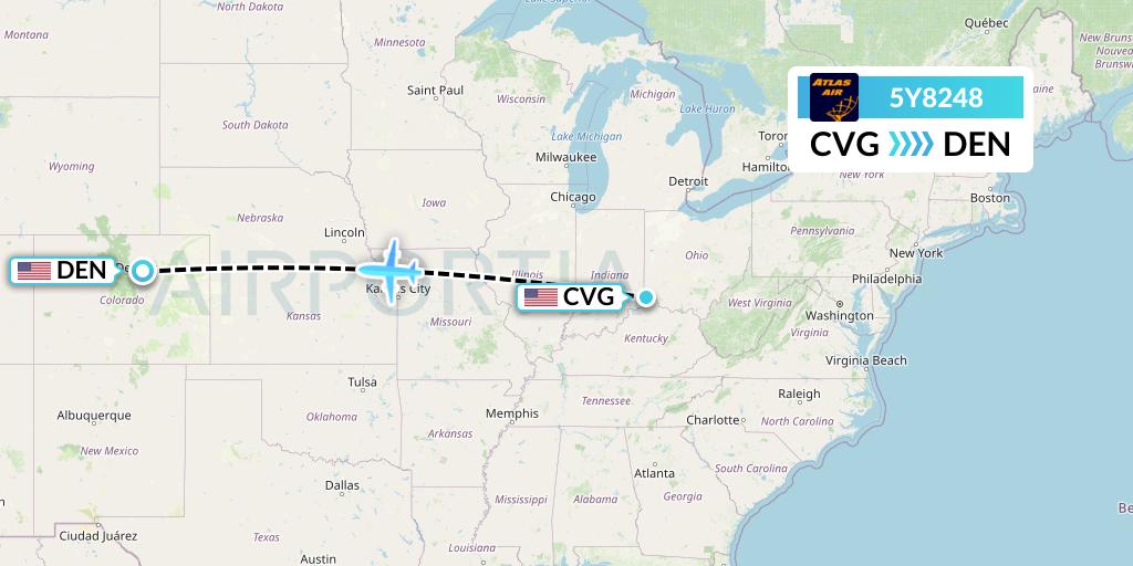 5Y8248 Atlas Air Flight Map: Cincinnati to Denver