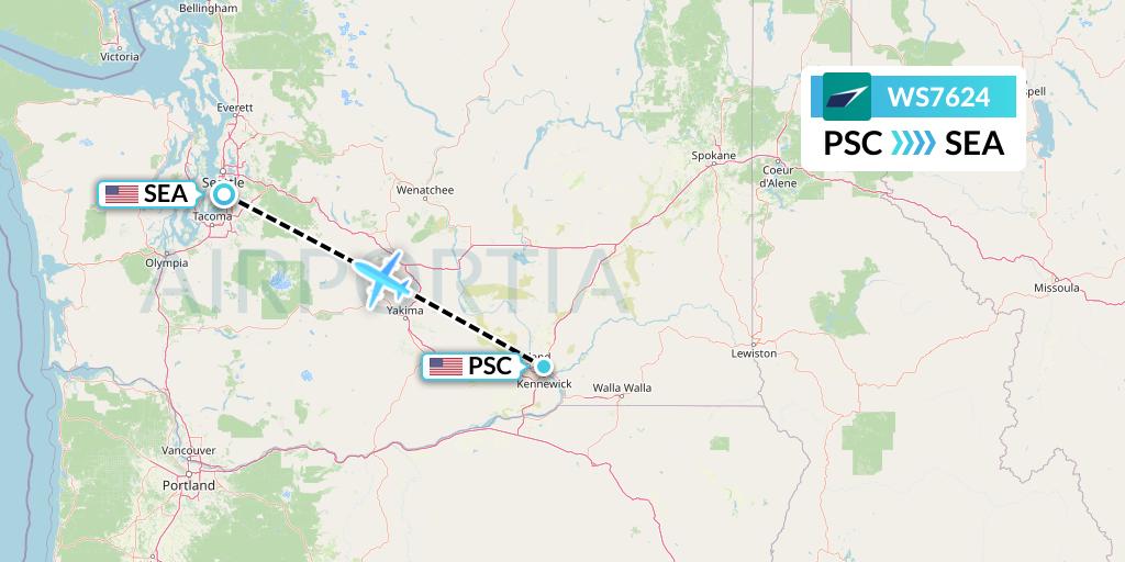 WS7624 WestJet Flight Map: Pasco to Seattle